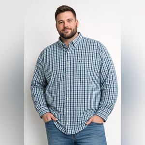 Izod Men's Blue and Green Plaid Button Down Long Sleeve Shirt Size XXL